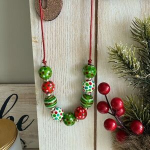 Festive Christmas Bubblegum Wooden Bead Necklace for Adults and Kids